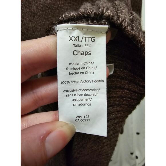 Chaps brown knit quarter button 100% cotton sweater XXL with elbow patches - Picture 10 of 11
